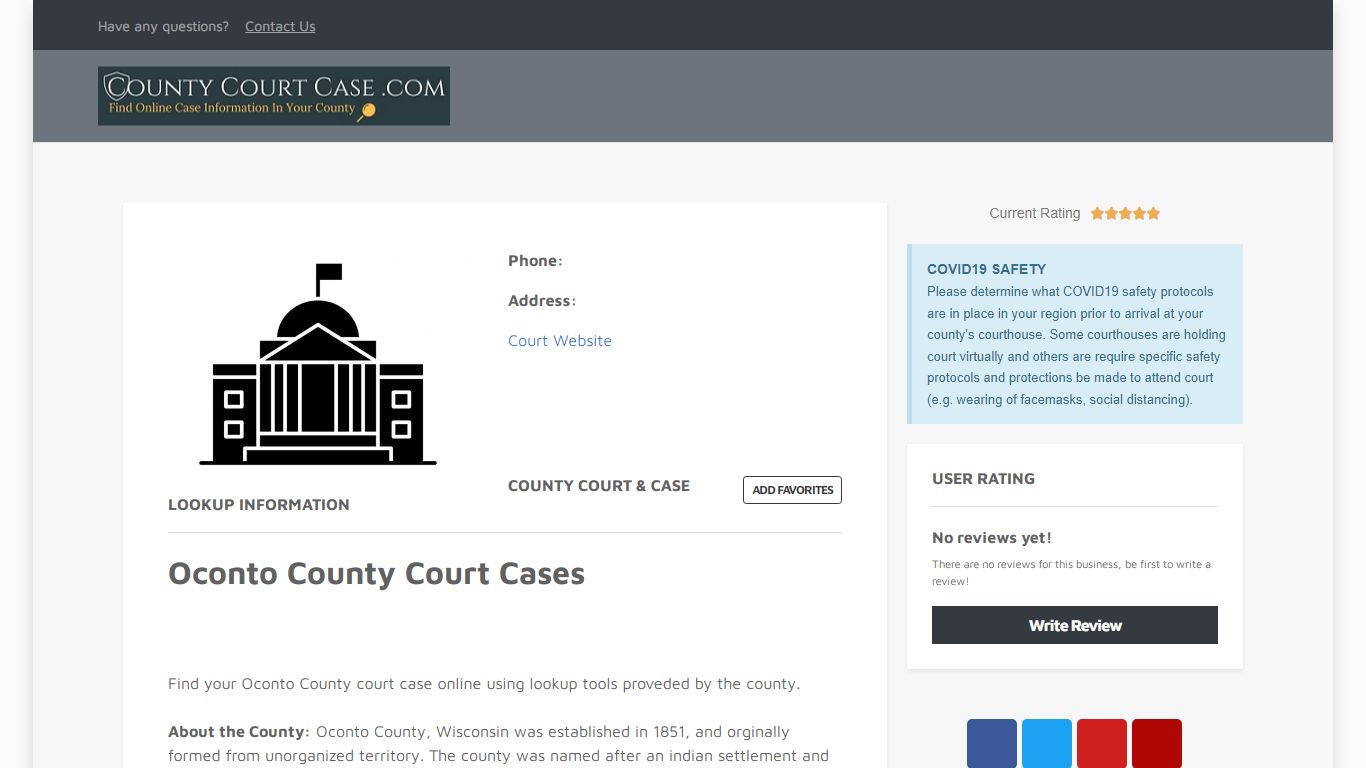 Oconto County | County Court Case Search & Lookup | CountyCourtCase.com ...